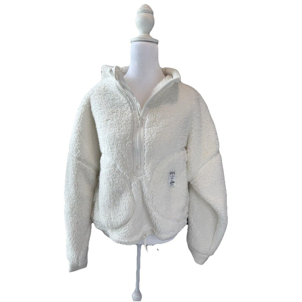 Juniors' SO Pullover White Size S Sherpa High Pile Quarter-Zip Oversize New